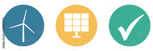 Bunter Banner mit 3 Buttons: Energie aus Windkraft und Solar photo