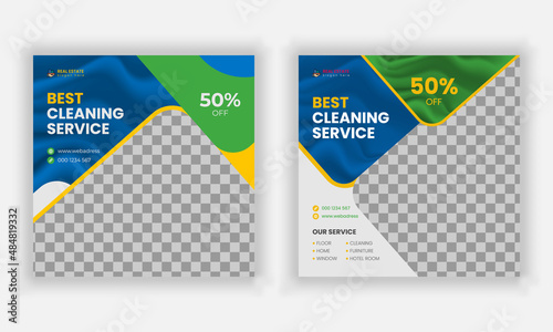 modern creative social media post and web template bundle for cleaning service  