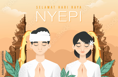 Bali's Day Of Silence And Hindu New Year Vector Illustration fit for Poster Banner and Template, Indonesain Bali's Nyepi Day photo