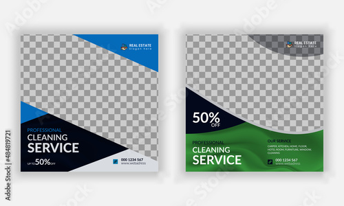 modern creative social media post and web template bundle for cleaning service  