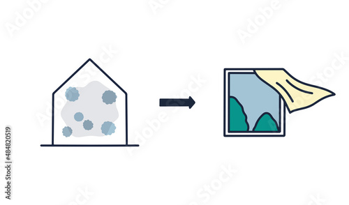 ウイルスが蔓延してしまうので換気をするベクターイラスト
