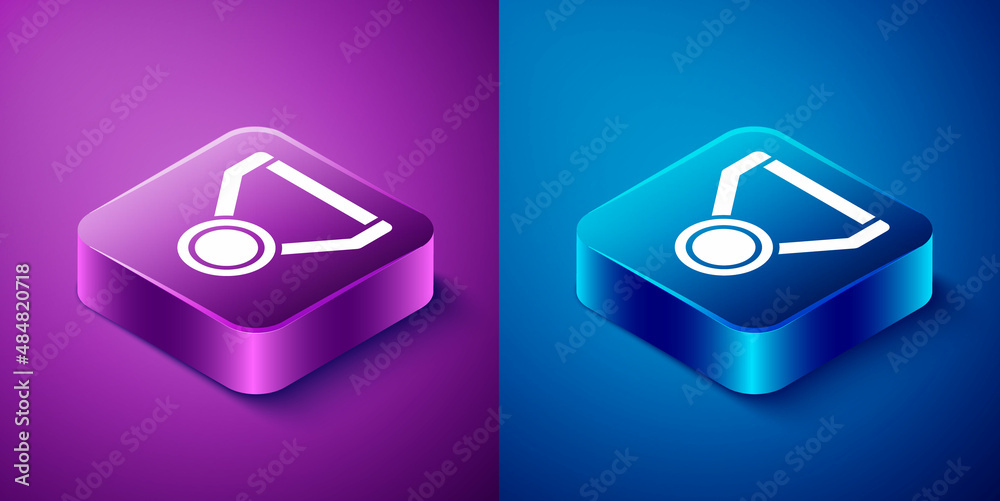 Isometric Medal icon isolated on blue and purple background. Winner symbol. Square button. Vector Isometric Medal icon isolated on blue and purple background. Winner symbol. Square button. Vector
