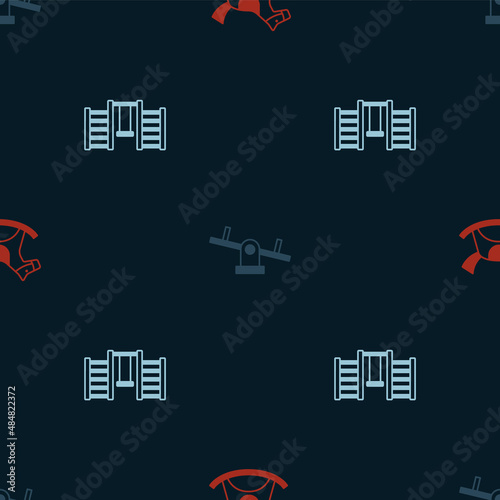 Set Horse in saddle swing, Seesaw and Swedish wall on seamless pattern. Vector