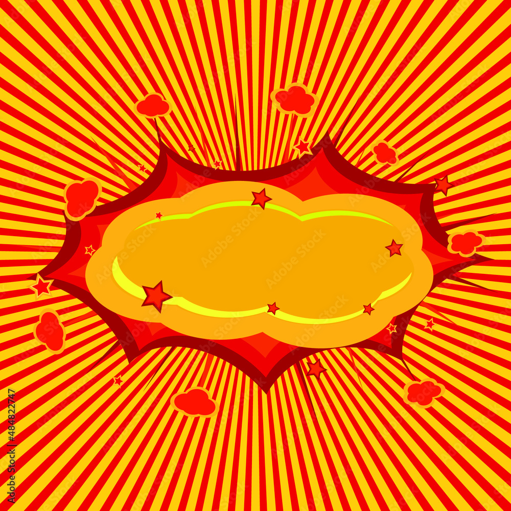 Comic background with blank boom speech bubble ,pop art picture,yellow and red colors ,vector illustration