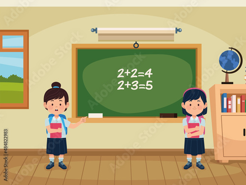 students girls in classroom