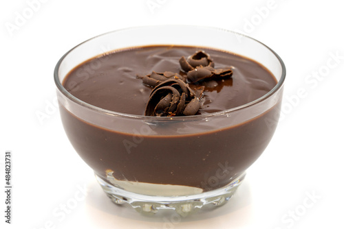 Supangle dessert isolated on white background. A chocolate pudding with a semi-solid, semi-liquid consistency. photo