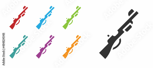 Black Hunting gun icon isolated on white background. Hunting shotgun. Set icons colorful. Vector