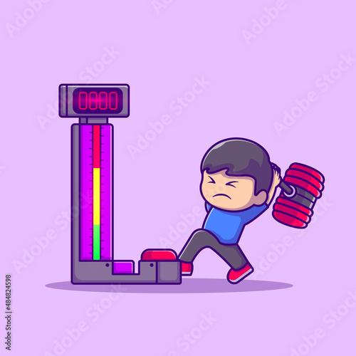 Cute People Playing Hammer Arcade Game Cartoon Vector Icon Illustration. People Game Icon Concept Isolated Premium Vector. Flat Cartoon Style