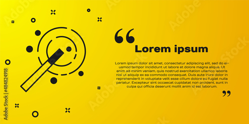 Black Magic wand icon isolated on yellow background. Star shape magic accessory. Magical power. Happy Halloween party. Vector