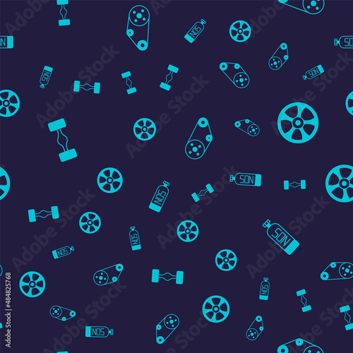 Set Chassis car, Alloy wheel for, Timing belt kit and Nitrous oxide on seamless pattern. Vector