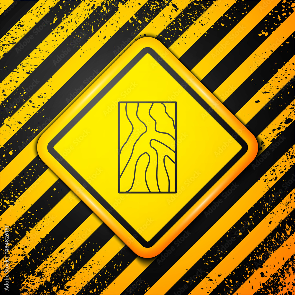 Black Wooden beam icon isolated on yellow background. Lumber beam plank. Warning sign. Vector Black Wooden beam icon isolated on yellow background. Lumber beam plank. Warning sign. Vector