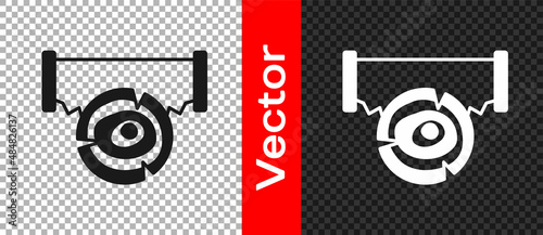 Black Two-handed saw and log icon isolated on transparent background. Vector