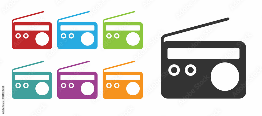 Black Radio with antenna icon isolated on white background. Set icons colorful. Vector