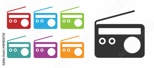 Black Radio with antenna icon isolated on white background. Set icons colorful. Vector