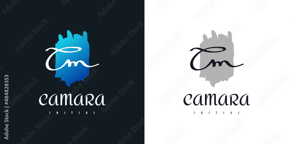 CM Initial Logo Design with Handwriting Style in. CM Signature Logo or Symbol for Wedding, Fashion, Jewelry, Boutique, Botanical, Floral and Business Identity. Feminine Logo