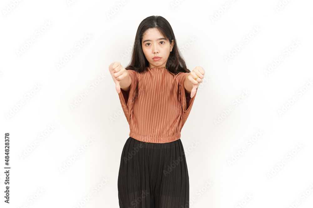 Showing Thumbs Down Of Beautiful Asian Woman Isolated On White Background Showing Thumbs Down Of Beautiful Asian Woman Isolated On White Background