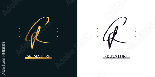 CR Initial Logo Design with Handwriting Style in Gold Gradient. CR Signature Logo or Symbol for Wedding, Fashion, Jewelry, Boutique, Botanical, Floral and Business Identity. Feminine Logo