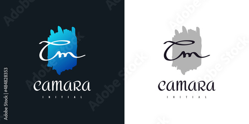 CM Initial Logo Design with Handwriting Style in. CM Signature Logo or Symbol for Wedding, Fashion, Jewelry, Boutique, Botanical, Floral and Business Identity. Feminine Logo