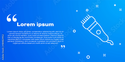 White line Electrical hair clipper or shaver icon isolated on blue background. Barbershop symbol. Vector