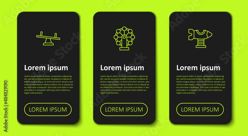 Set line Seesaw, Ferris wheel and Swing plane. Business infographic template. Vector