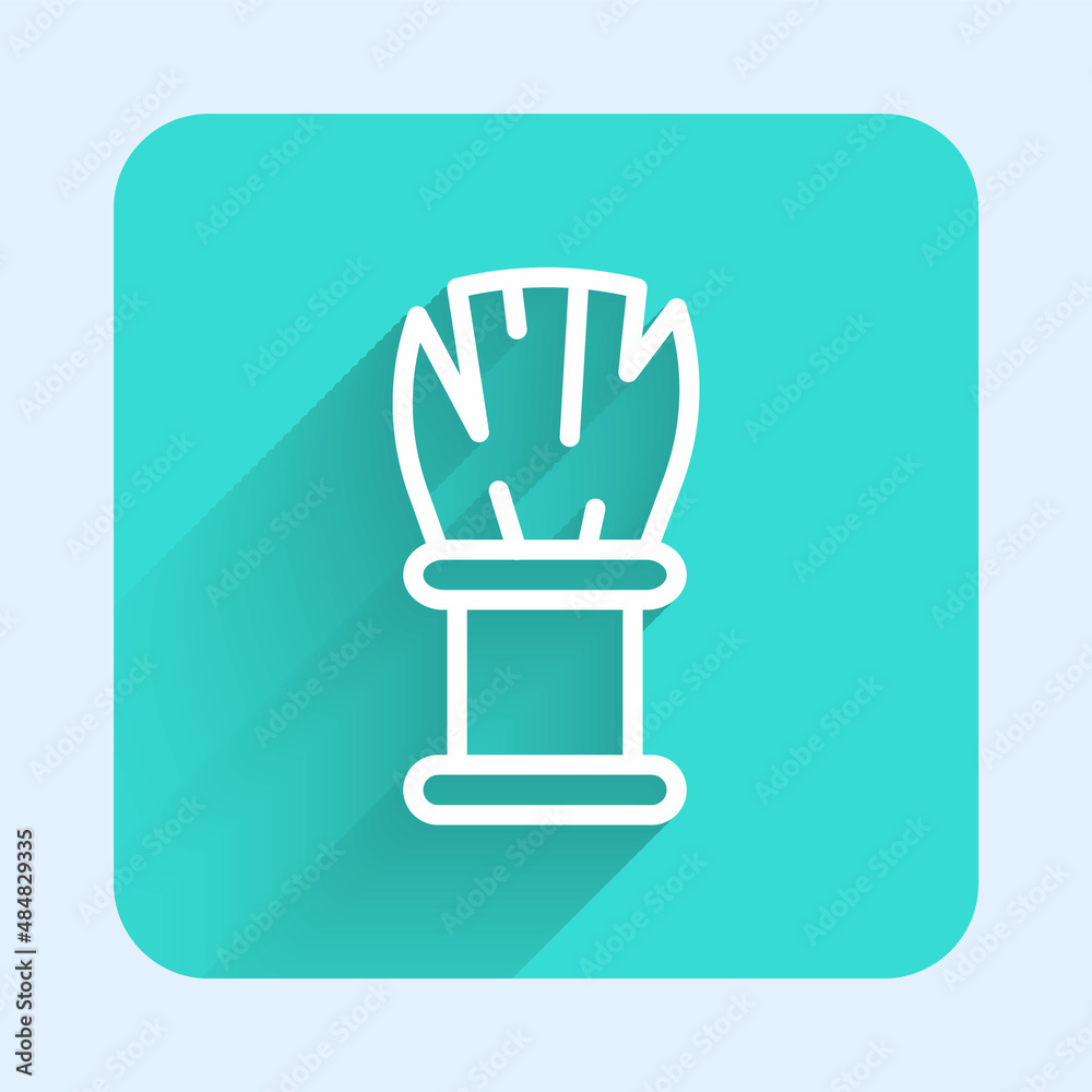 White line Shaving brush icon isolated with long shadow. Barbershop symbol. Green square button. Vector