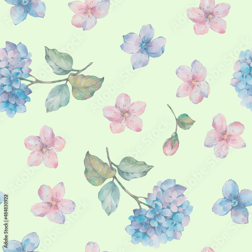 Seamless pattern of watercolor flowers. Watercolor illustration for design, ready-made seamless background with delicate flowers