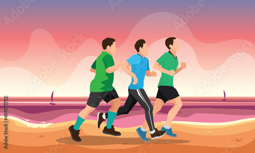 Running silhouettes. Vector illustration, Trail Running, Marathon runner.	
