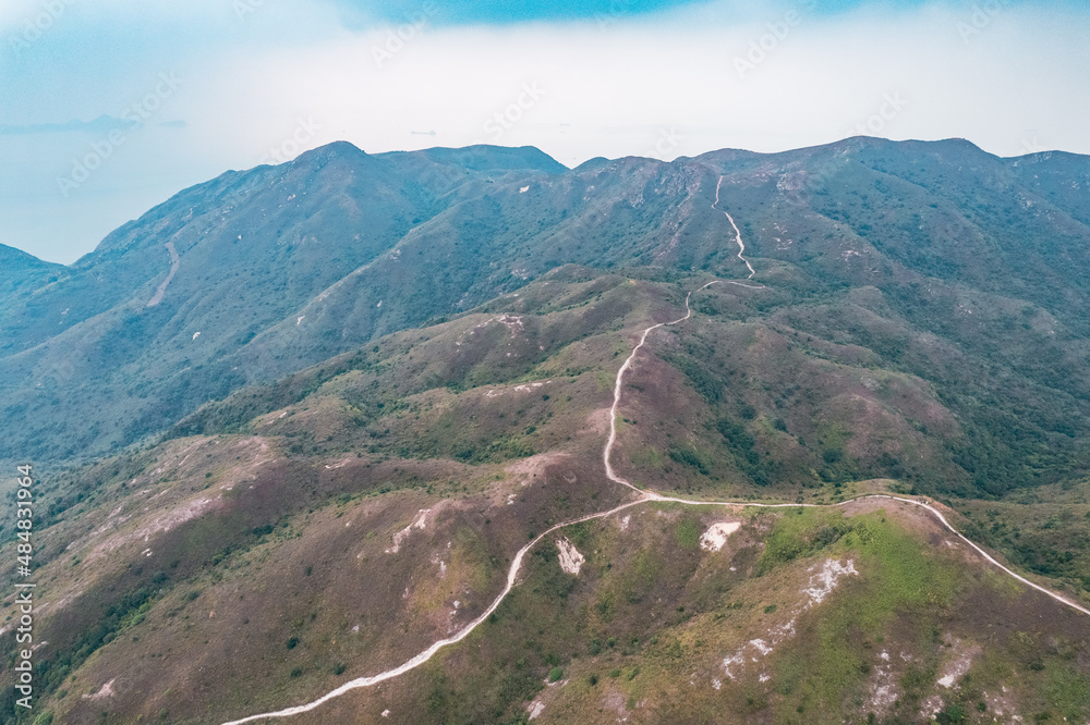 Amazing trail footpath in the popular hiking location, Ling Wui Shan, Lantau Island, Hong Kong