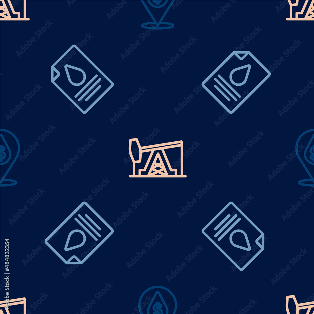 Set line Oil drop with dollar symbol, Contract money and pen and pump or pump jack on seamless pattern. Vector Set line Oil drop with dollar symbol, Contract money and pen and pump or pump jack on seamless pattern. Vector