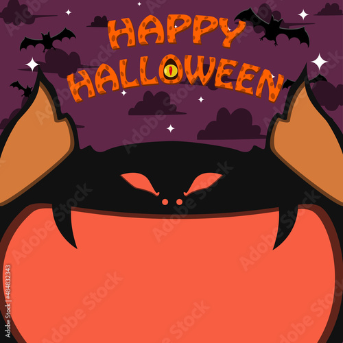 Halloween Character Design. With Creepy Bat Character. Big Face and Open Mouth. In Grave field. Happy Halloween Theme.