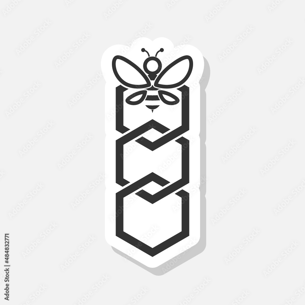 Bee in honey comb sticker icon isolated on white background Bee in honey comb sticker icon isolated on white background
