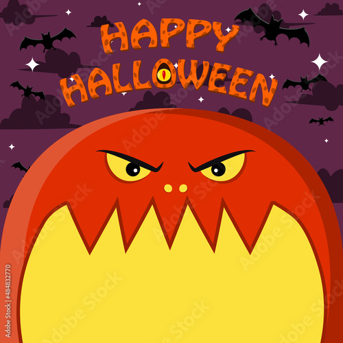 Halloween Character Design. With Balloon Character. Big Face and Open Mouth. In Grave field. Happy Halloween Theme.
