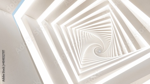 Fototapeta Naklejka Na Ścianę i Meble -  Abstract background rotating geometric tunnel with lighting 3d rendering