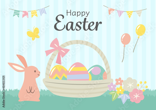 easter illustration with bunnies and easter eggs
