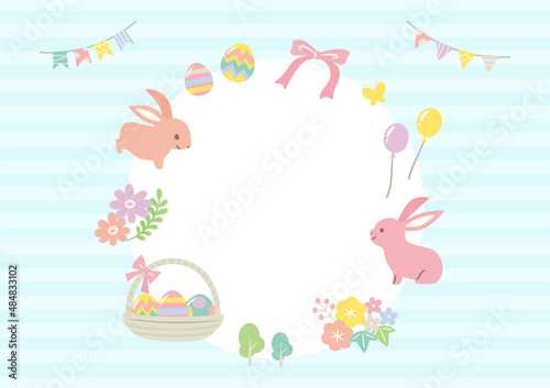 easter illustration with bunnies and easter eggs