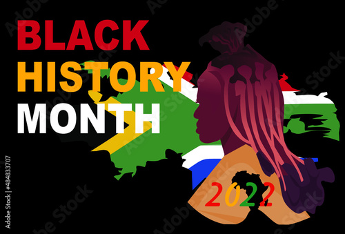 Vector illustration, African American history or black historical moon lettering with silhouettes of people on colorful background. In February in the United States and Canada.