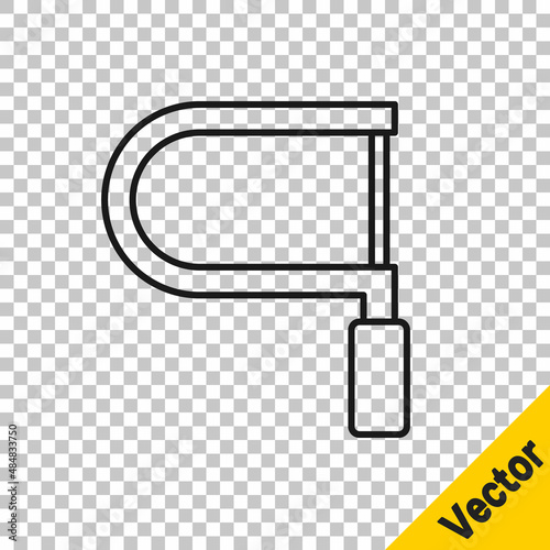 Black line Hacksaw icon isolated on transparent background. Metal saw for wood and metal. Vector