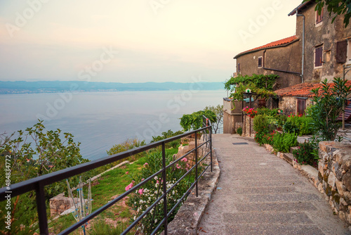 mountain village Moscenice, view to adriatic ocean photo