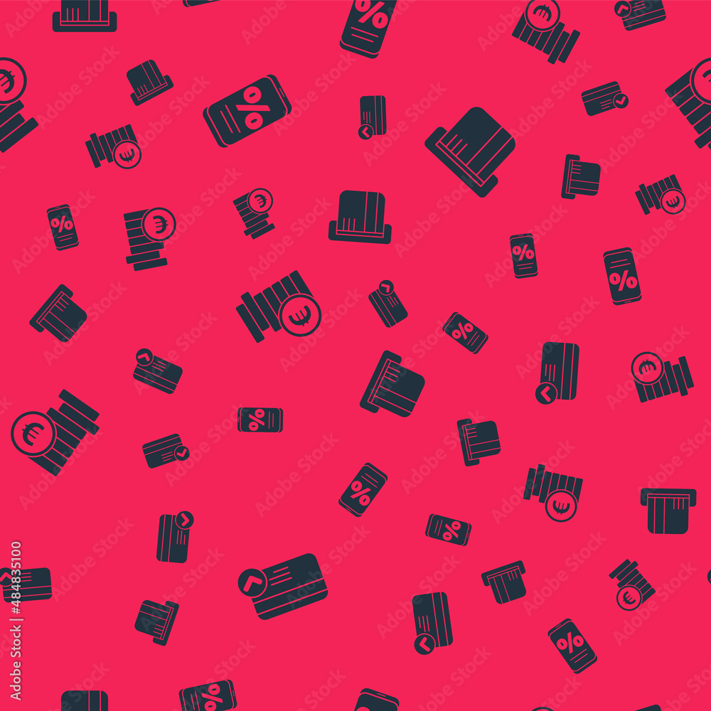 Set Credit card, Percent discount and mobile, Coin money with euro symbol and on seamless pattern. Vector Set Credit card, Percent discount and mobile, Coin money with euro symbol and on seamless pattern. Vector