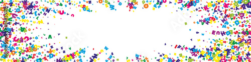 Falling letters of English language. Vivid flying words of Latin alphabet. Foreign languages study concept. Appealing back to school banner on white background.