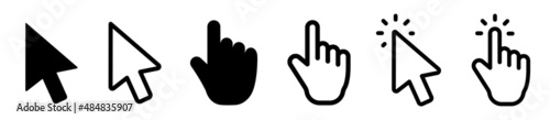 Pointer cursor ?omputer mouse icon. Clicking cursor, pointing hand clicks icons. Computer mouse click cursor collection. Click cursor - stock vector.