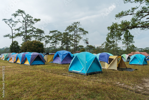 tourist tent on meadow at Phu Kradueng  Loei province  Thailand
