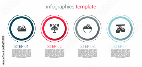 Set Fishing boat, Lobster, Caviar and Sushi. Business infographic template. Vector