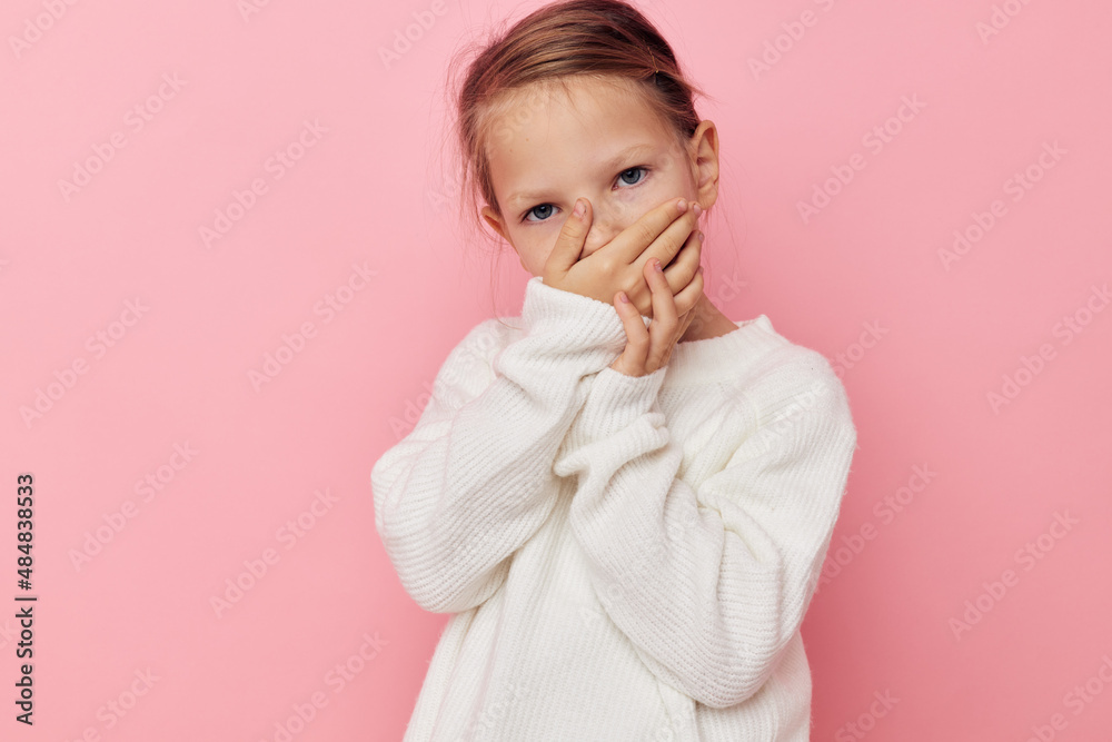 pretty young girl gesture hands emotions grimace isolated background pretty young girl gesture hands emotions grimace isolated background