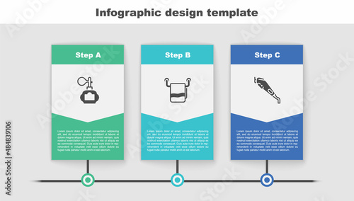 Set Aftershave, Towel on hanger and Electrical hair clipper. Business infographic template. Vector