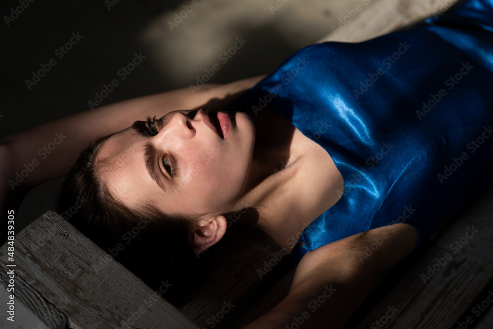 Fototapeta premium Sensual fashion woman face close up. Beauty portrait of young sexy woman. Beautiful girl with clean skin, natural make-up.