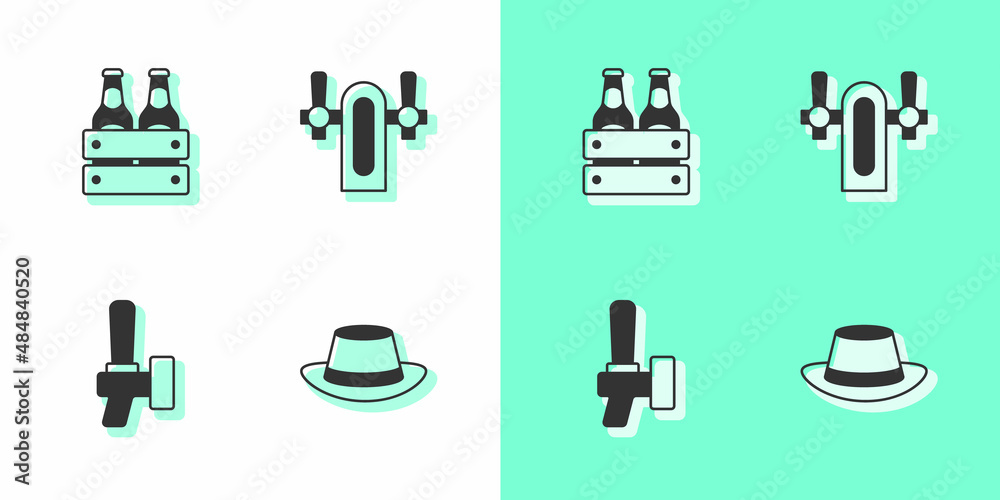 Set Oktoberfest hat, Pack of beer bottles, Beer tap and icon. Vector Set Oktoberfest hat, Pack of beer bottles, Beer tap and icon. Vector