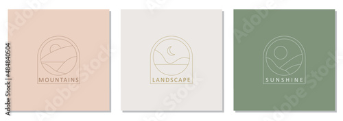 Set of trendy minimalist landscape abstract bohemian design icons