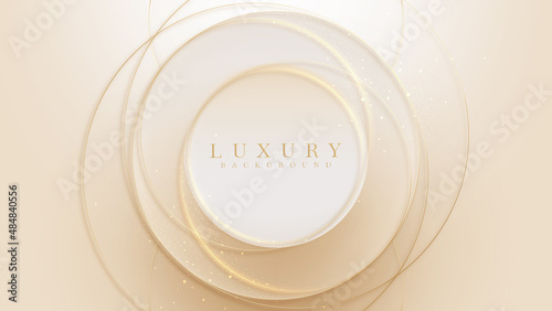 Golden circle luxury background with sparkle light glittering elements.