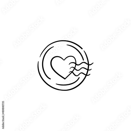 Romantic stamp with a heart, a doodle illustration for greetings, holiday clipart. Cute element for greeting cards, posters, stickers and seasonal design.